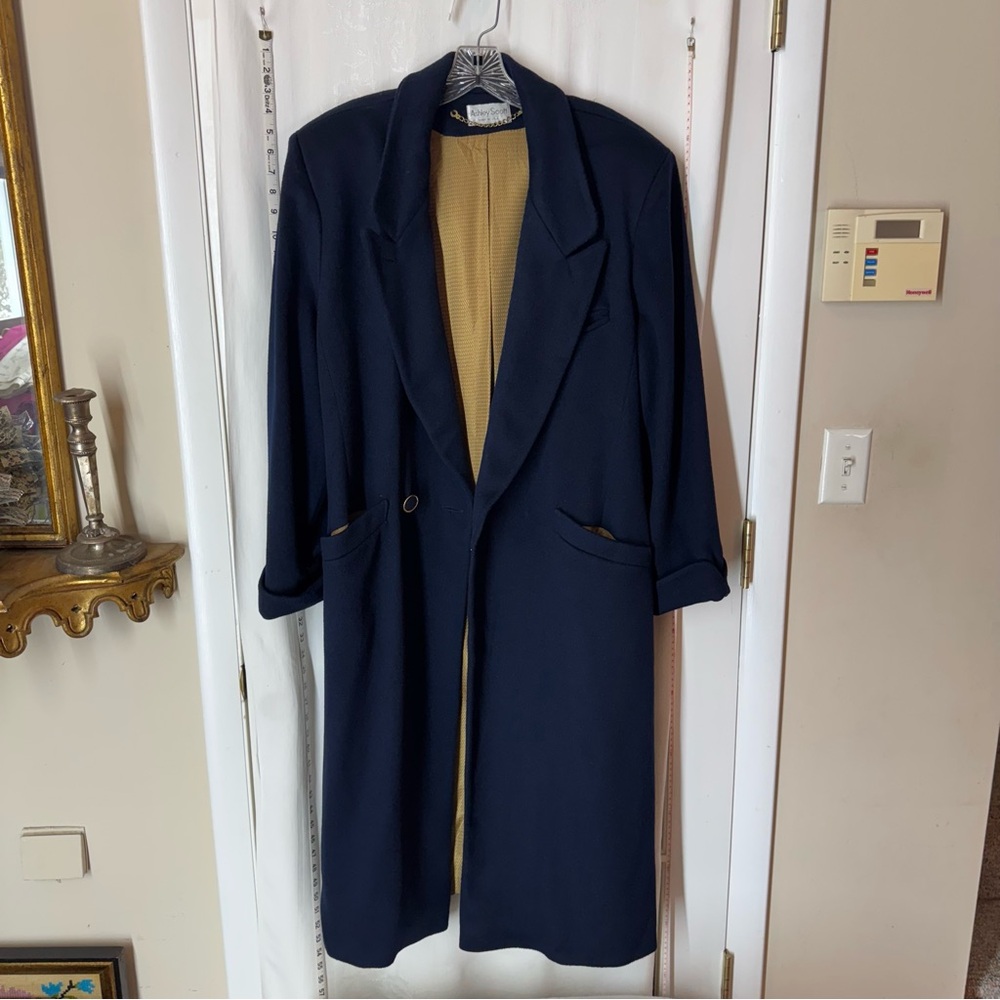 Classic Women's Navy Long Coat with Camel Lining